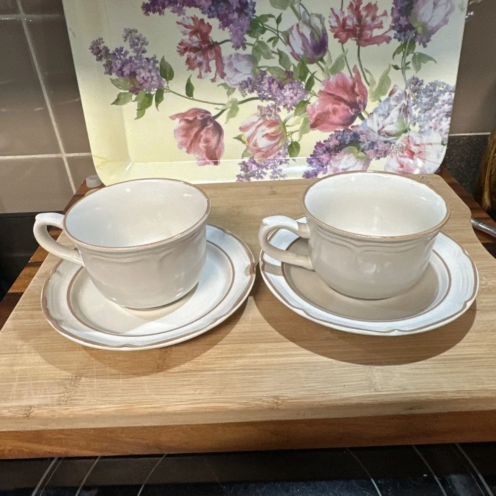 Covington Edition Stoneware Japan Cups & Saucers Lot 6 Floral‎ 2 Cups 4 Saucers